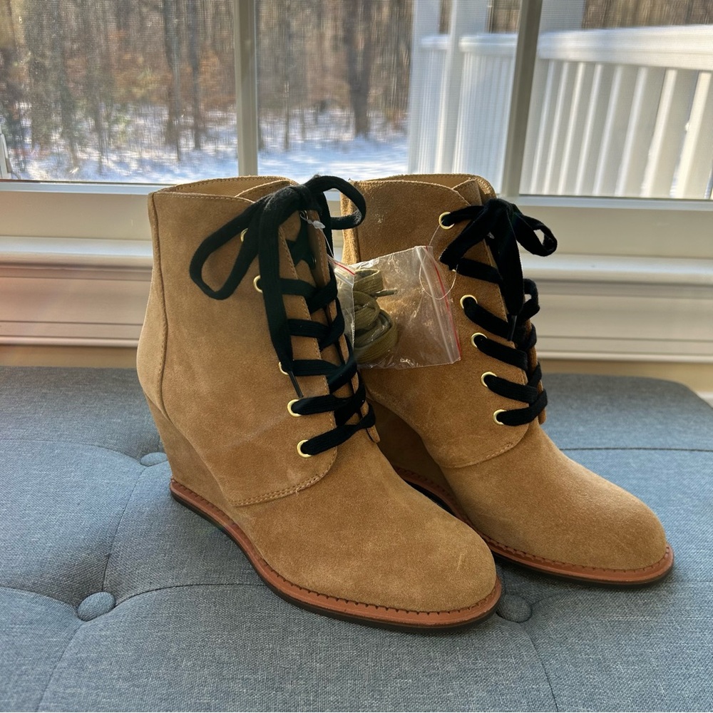 Kate Spade New York Saundra Suede Honey Wedged Boots - Picture 2 of 11